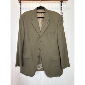 Ralph Lauren Men’s Herringbone Green Pure New Wool Blazer Career Office Size 44R
